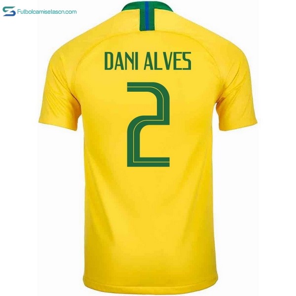 Camiseta Brasil 1ª Dani Alves 2018 Amarillo